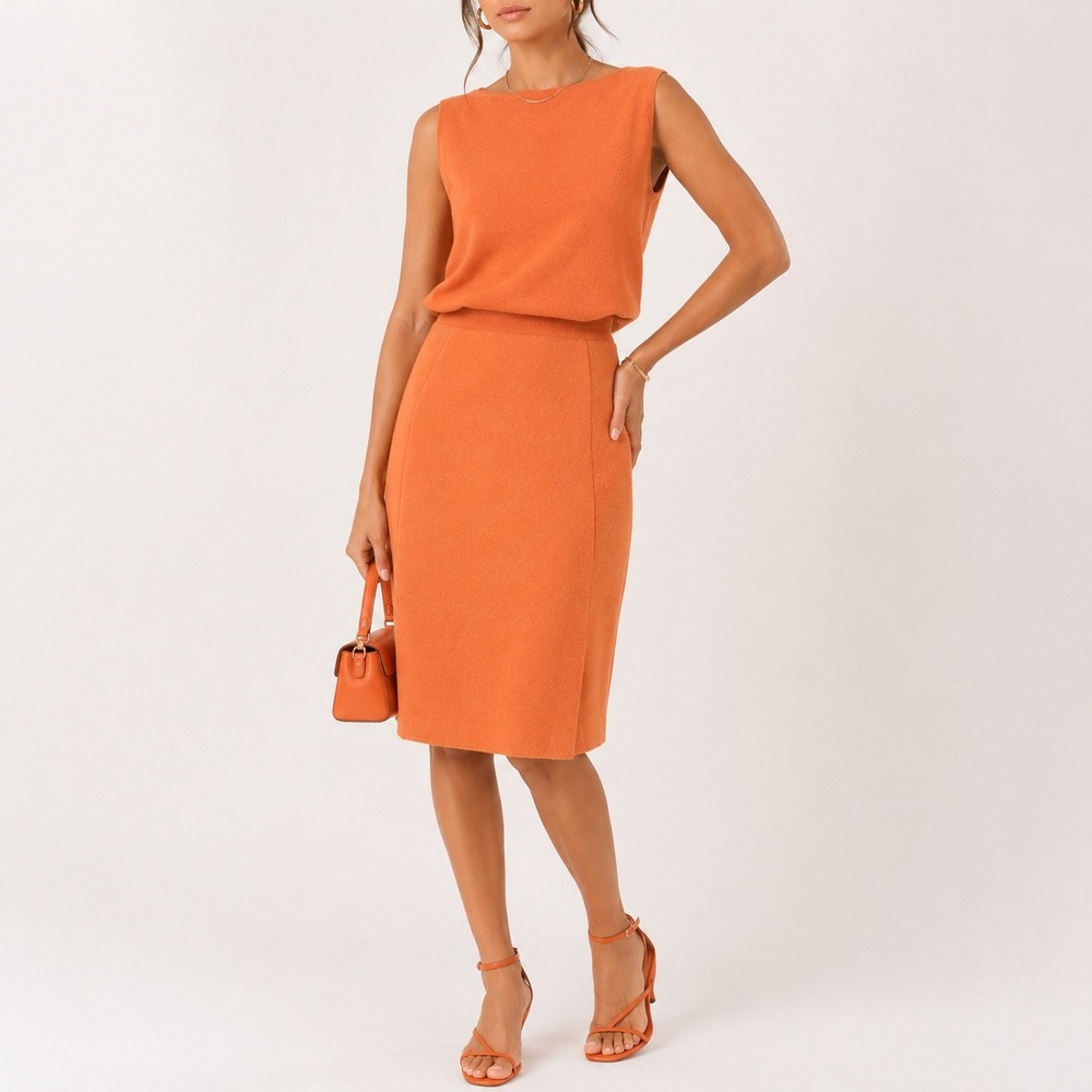 Vintage Geiger Boiled Wool Pencil Skirt Womens 2 34 AU Orange High Waist Pastel